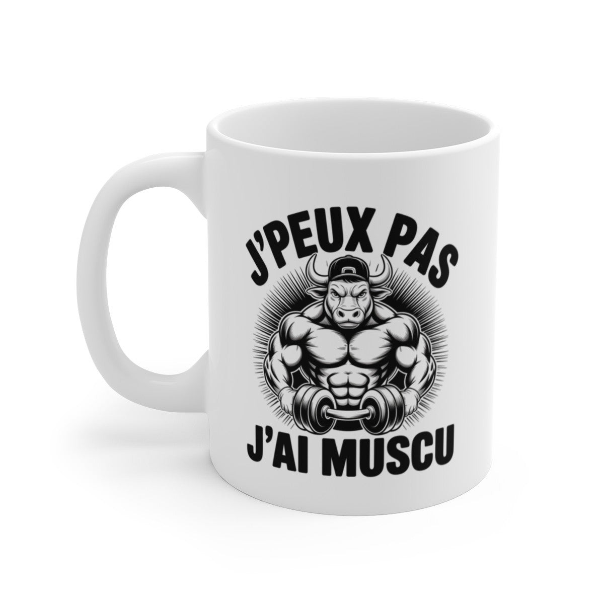 Mug J’peux Pas J’ai Muscu – Tasse Céramique Taureau Bodybuilding – Cadeau Sportif Humour Fitness 325ml