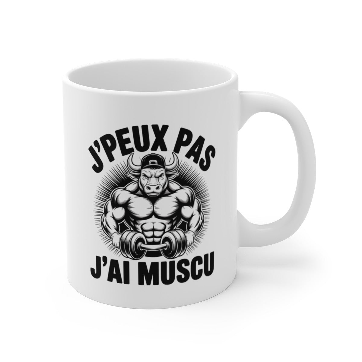 Mug J’peux Pas J’ai Muscu – Tasse Céramique Taureau Bodybuilding – Cadeau Sportif Humour Fitness 325ml