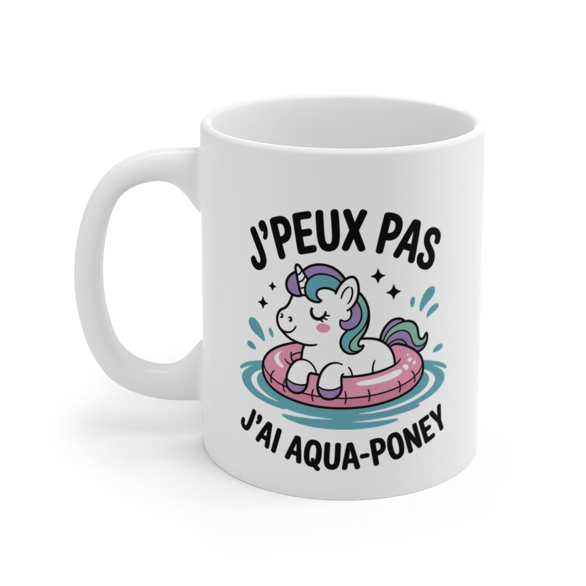 Mug J’peux Pas J’ai Aqua-Poney – Licorne Bouée Pois – Tasse Kawaii Enfant Fantaisie 325ml