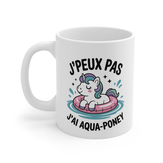 Mug J’peux Pas J’ai Aqua-Poney – Licorne Bouée Pois – Tasse Kawaii Enfant Fantaisie 325ml