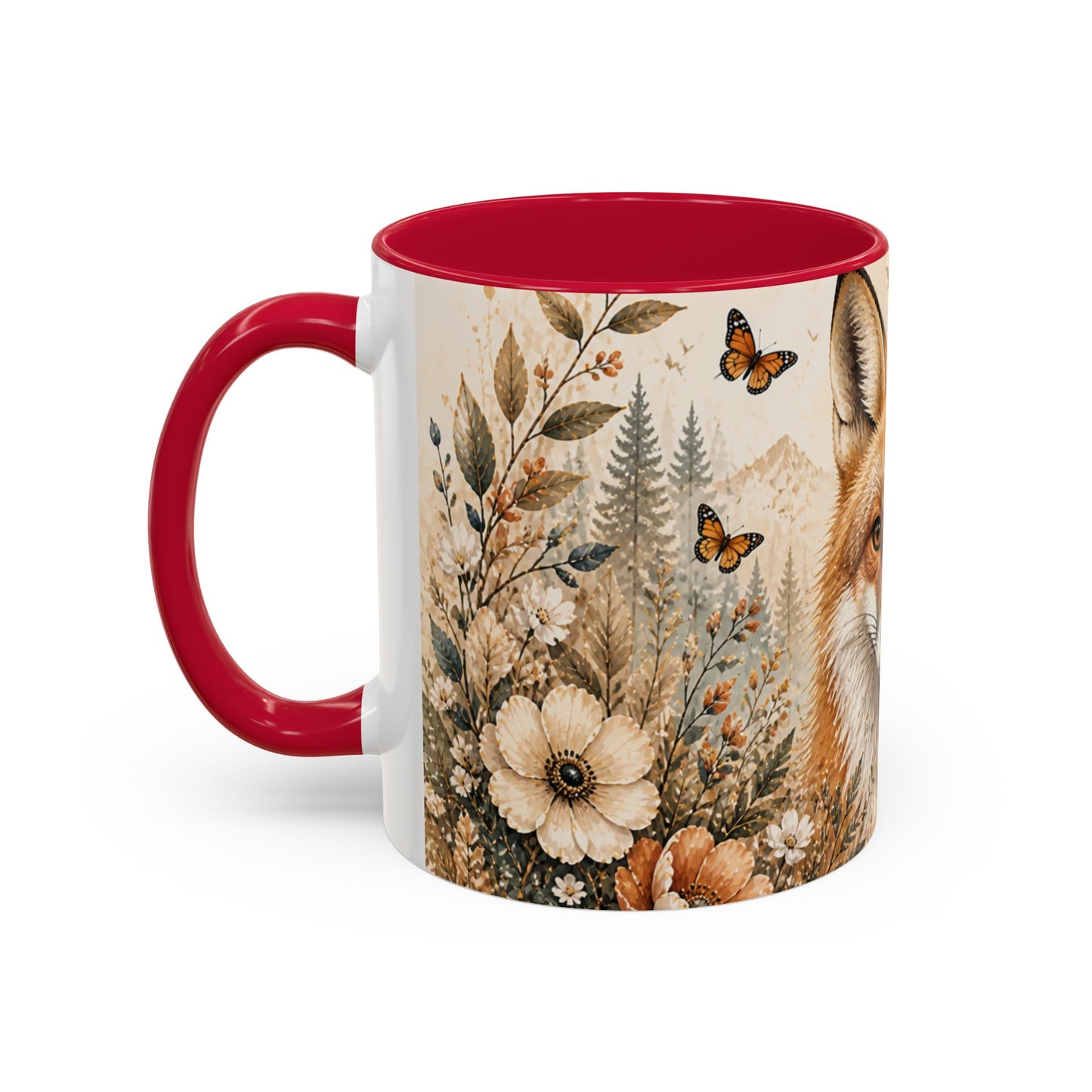 Tasse Renard Floral Bohème – Mug Renard Aquarelle avec Fleurs Sauvages et Papillons – Design Nature Chic 325ml