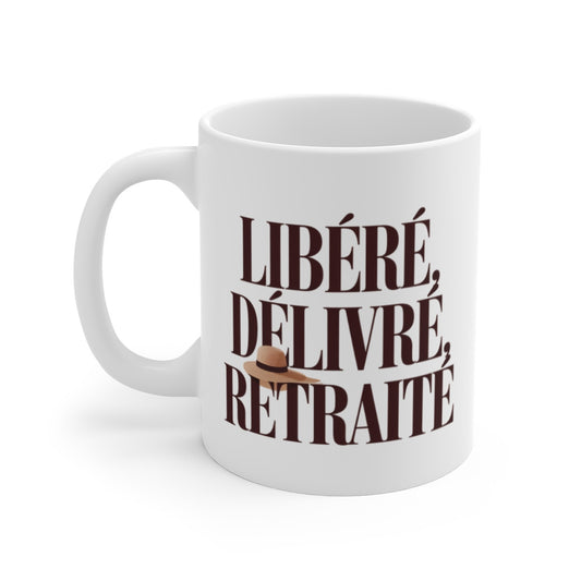 Tasse Libéré Délivré Retraité – Mug Humour Départ Retraite – Cadeau Original Céramique 325ml