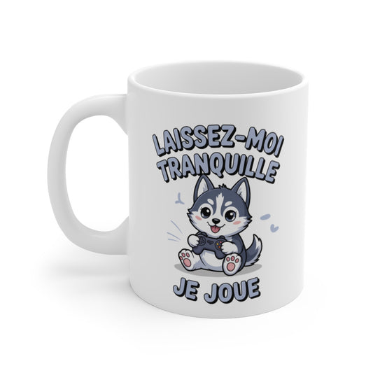Mug Gamer Husky Mignon – Laissez-Moi Tranquille Je Joue – Tasse Kawaii 325ml