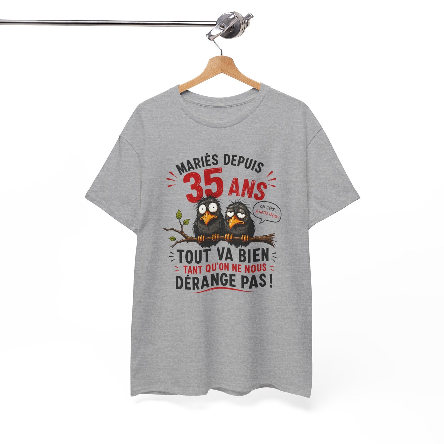 Tee-Shirt Homme Femme Mariés Depuis 35 Ans – Cadeau Anniversaire de Mariage Noces de Rubis – Humour Couple Original