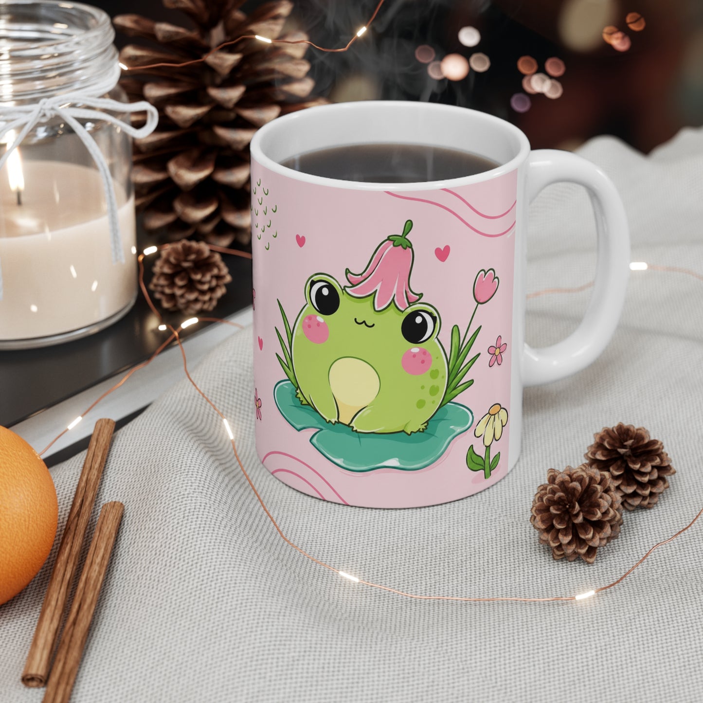 Tasse Grenouille Kawaii – Mug Frogs Cute et Floral – Cadeau Femme Fille Enfant 325ml
