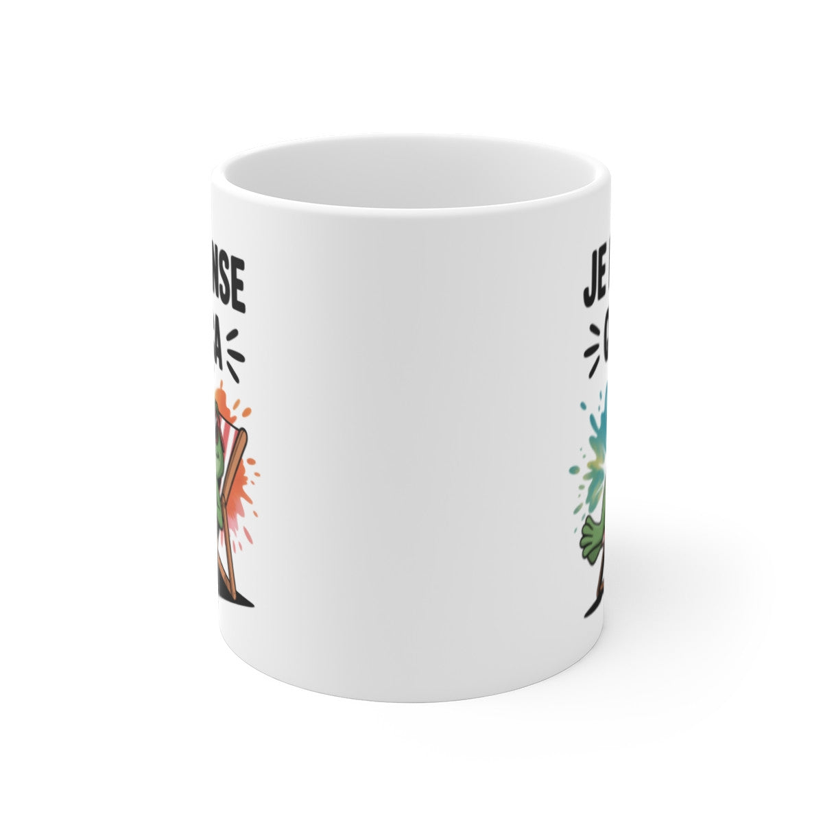 Mug Humour Été – “Je ne pense qu’à ça” – Grenouille Chill & Splash Coloré