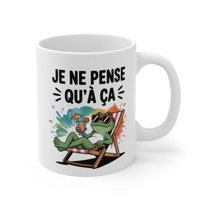Mug Humour Été – “Je ne pense qu’à ça” – Grenouille Chill & Splash Coloré