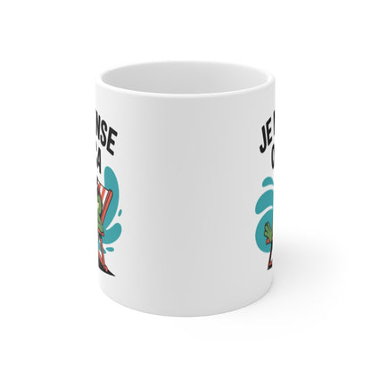 Mug “Je ne pense qu’à ça” – Grenouille Transat & Cocktail – Éclaboussures Bleues