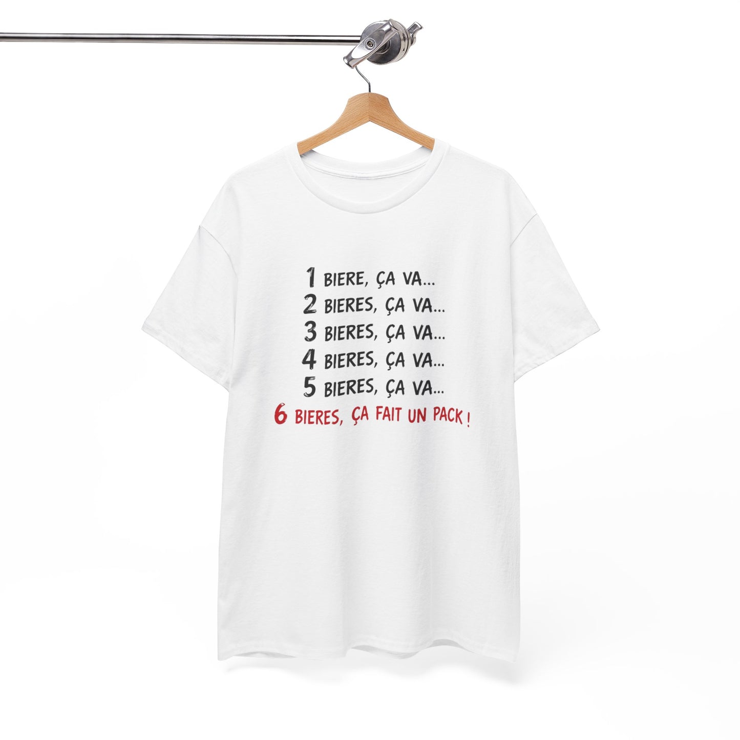 T-Shirt Bière Humour – 6 Bières Ça Fait Un Pack – Tee Shirt Drôle Apéro – Cadeau Amateur de Bière Homme Femme