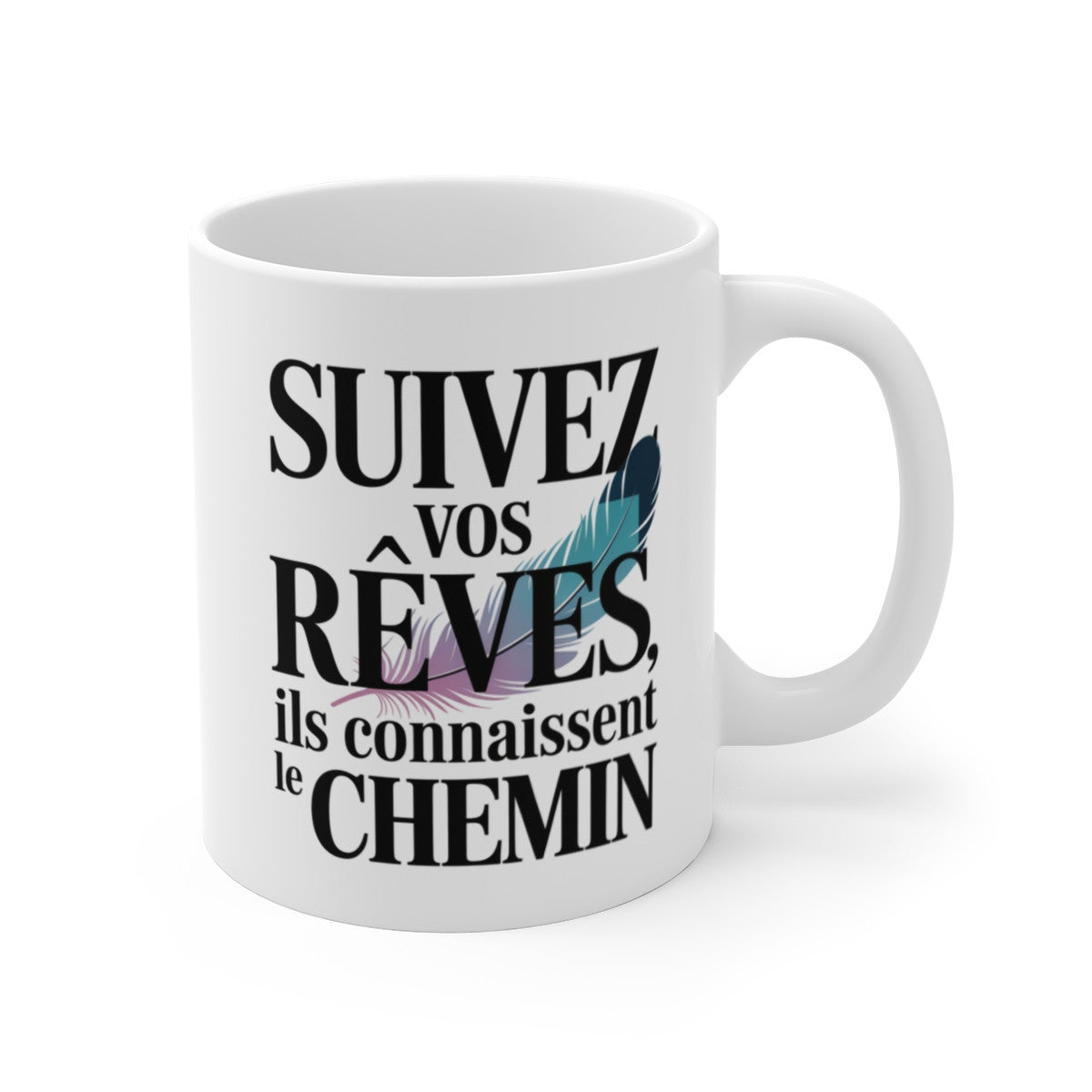 Mug Suivez Vos Rêves – Citation Inspirante & Plume Pastel – Tasse Poétique en Céramique 325ml