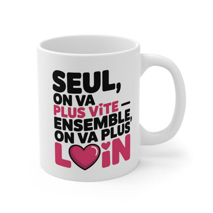 Mug Ensemble Plus Loin – Citation Amour & Équipe – Design Rose et Cœur – Tasse Céramique 325ml