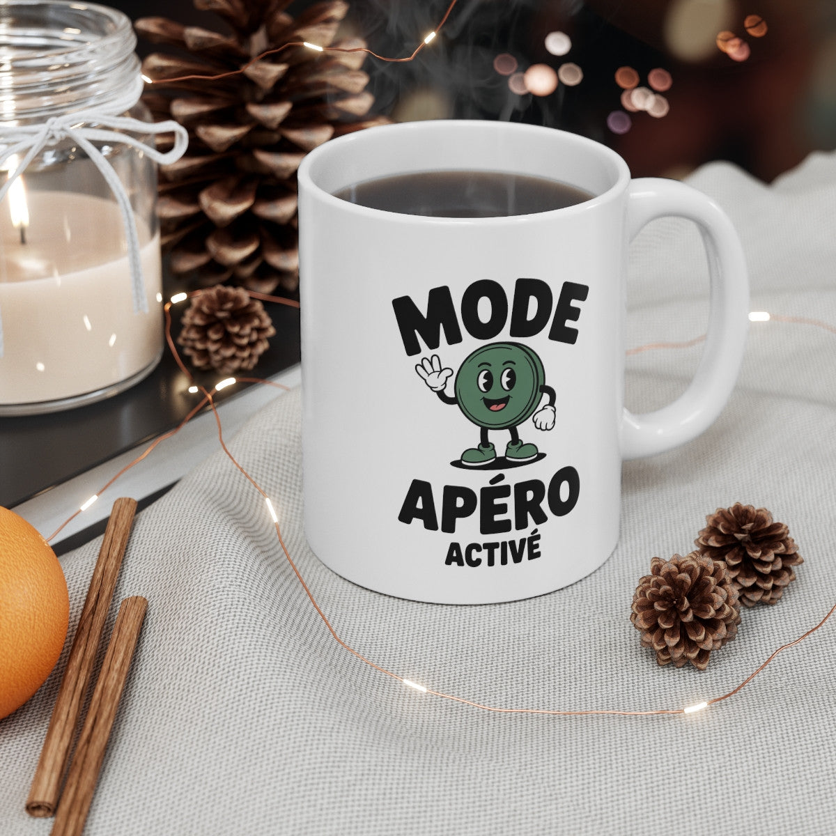 Mug Apéro Olive – “Mode Apéro Activé” – Design Drôle & Festif – Tasse Céramique 325ml