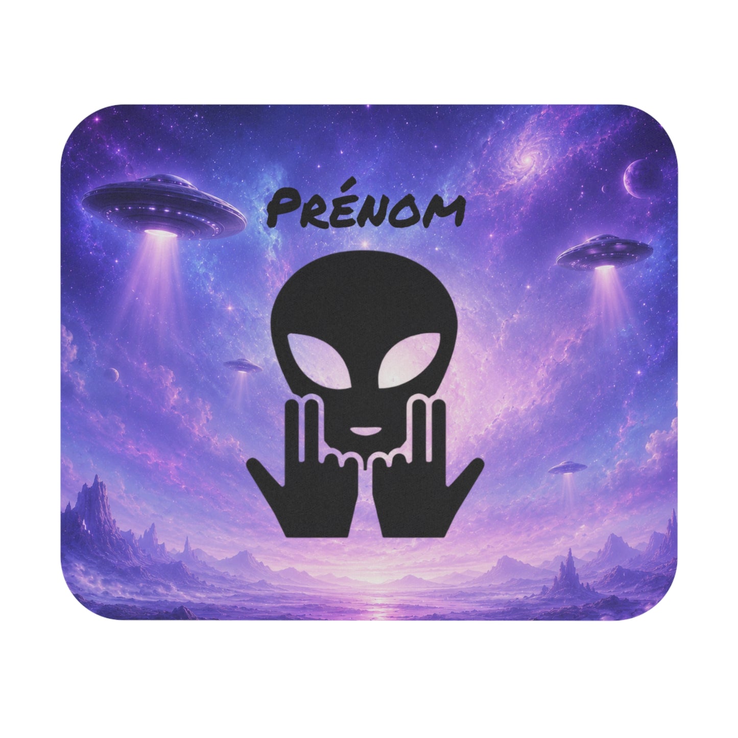 Tapis de Souris 22x18cm  Personnalisé Alien JuL  avec Prénom – Design Galaxie Espace OVNI – Cadeau Original Homme Femme Enfant Bureau Gaming