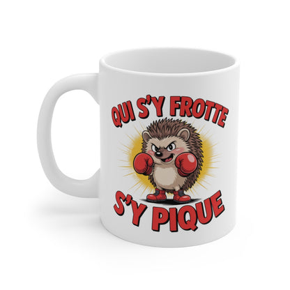 Mug Hérisson Combatif – “Qui s’y frotte s’y pique” – Humour & Caractère – Tasse Céramique 325ml