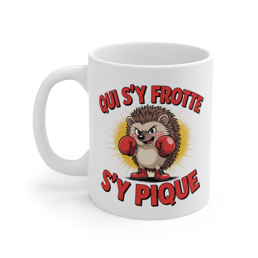 Mug Hérisson Combatif – “Qui s’y frotte s’y pique” – Humour & Caractère – Tasse Céramique 325ml