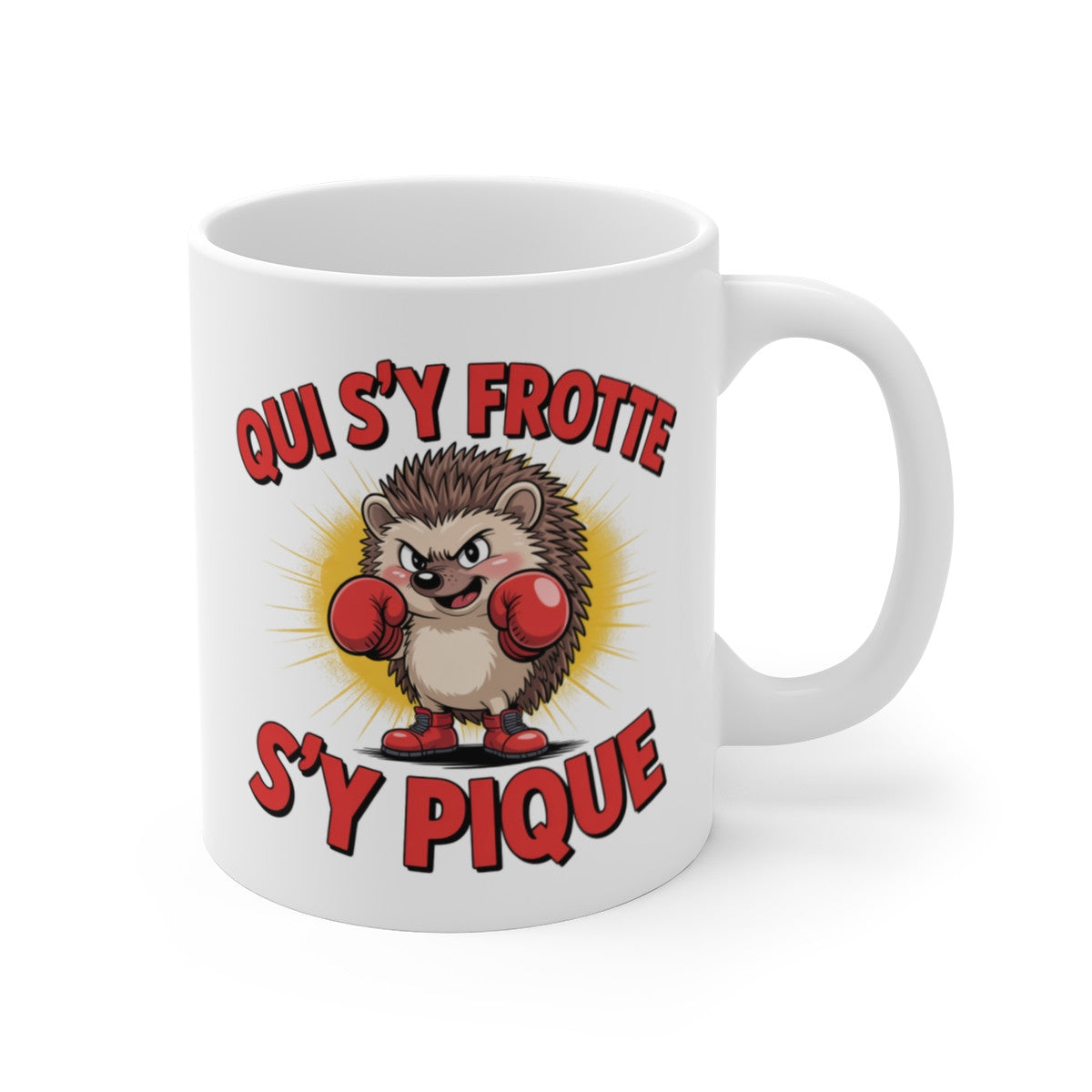 Mug Hérisson Combatif – “Qui s’y frotte s’y pique” – Humour & Caractère – Tasse Céramique 325ml