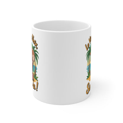 Mug Écureuil Plage – “La Vie est une Noix, Savoure-la” – Illustration Vacances & Détente – Tasse Céramique 325ml