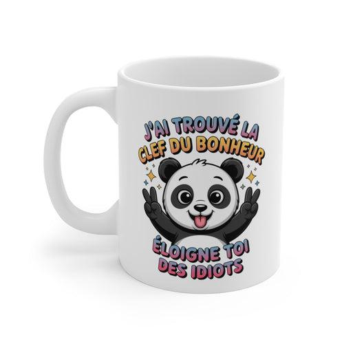 Mug Panda Bonheur – “Éloigne-toi des idiots” – Citation Drôle & Colorée – Tasse Céramique 325ml