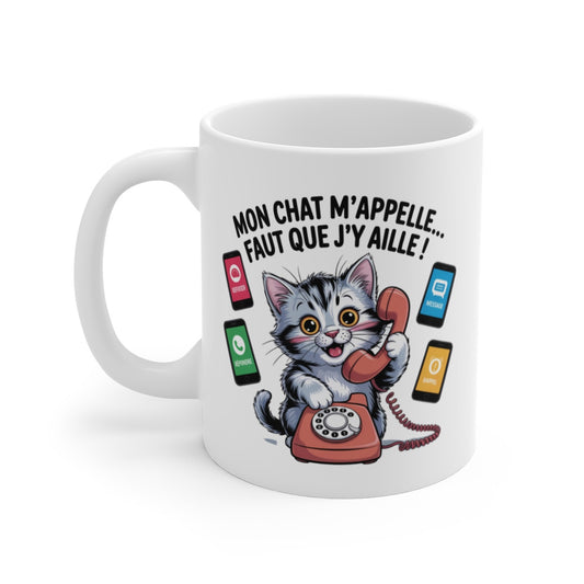 Tasse Chat Mignon 325ml – Mug “Mon Chat m’Appelle” – Cadeau Humour Félin – Céramique Micro-Ondes & Lave-Vaisselle