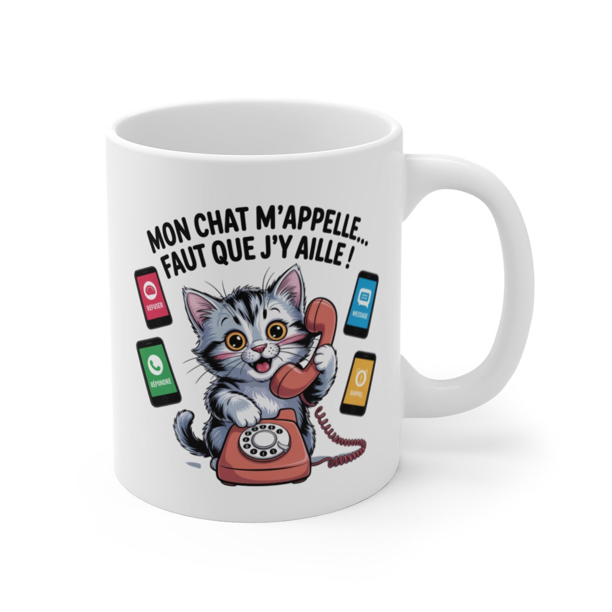 Tasse Chat Mignon 325ml – Mug “Mon Chat m’Appelle” – Cadeau Humour Félin – Céramique Micro-Ondes & Lave-Vaisselle