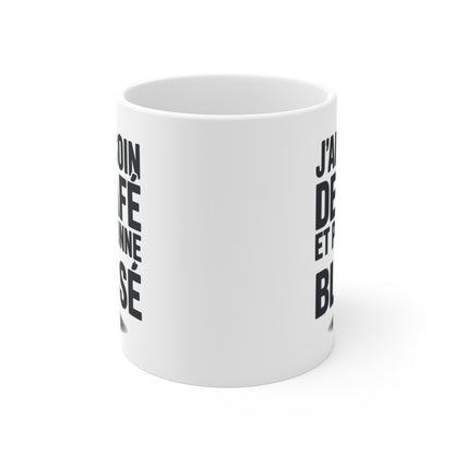 Mug Besoin de Café – “Personne ne sera blessé” – Citation Matinale & Drôle – Tasse Céramique 325ml