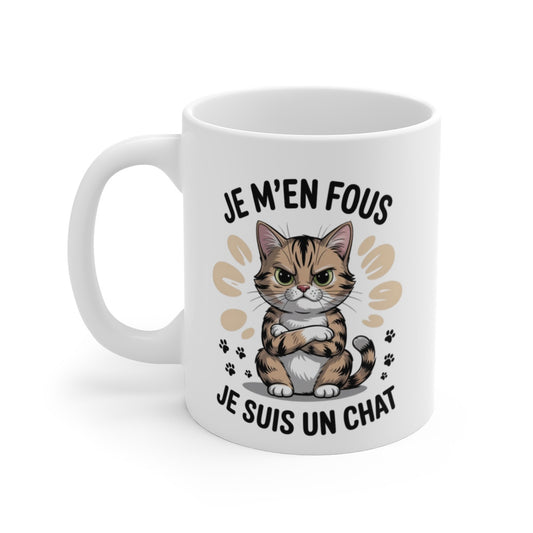 Mug Chat Grognon – “Je m’en fous, je suis un chat” – Humour Félin – Tasse Céramique 325ml