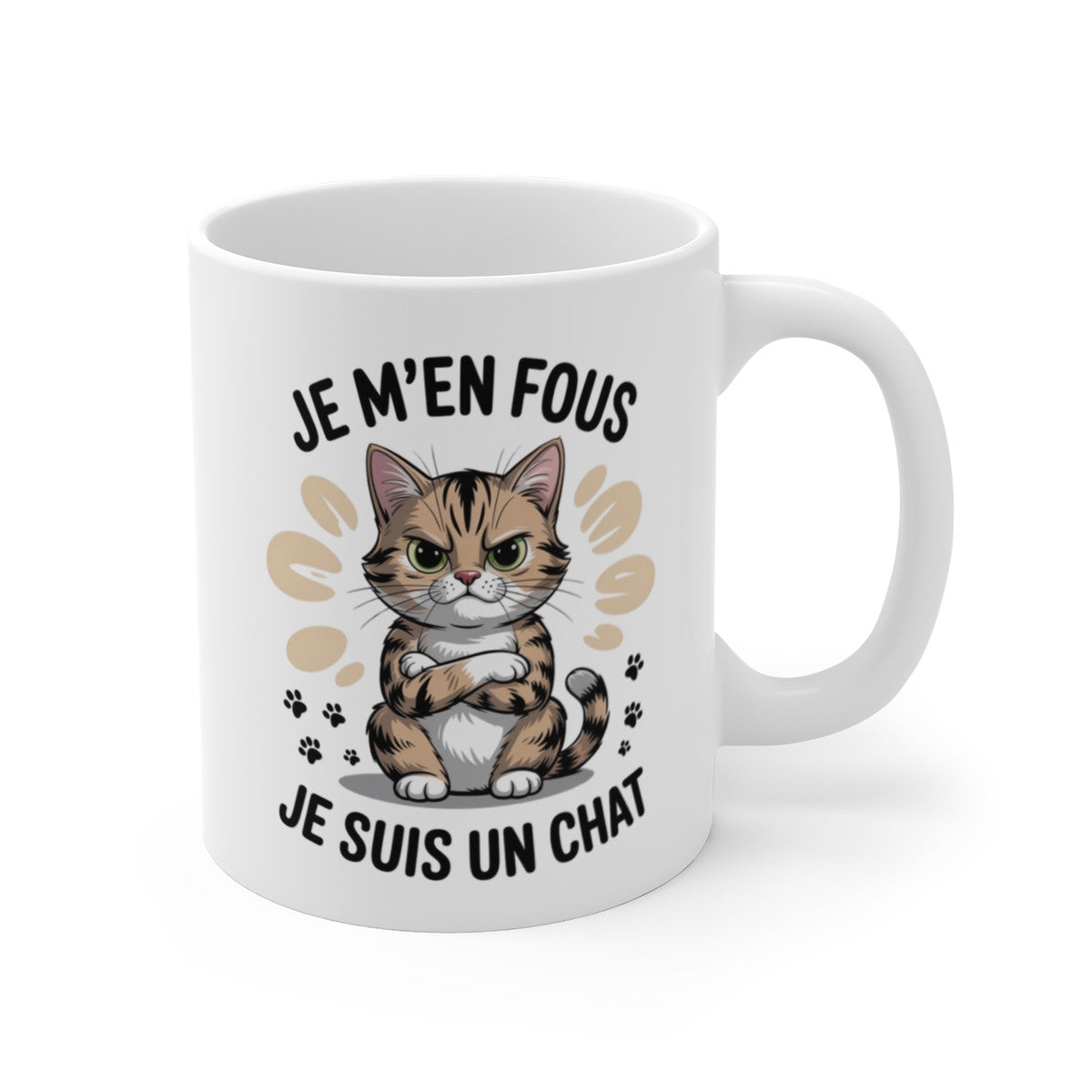 Mug Chat Grognon – “Je m’en fous, je suis un chat” – Humour Félin – Tasse Céramique 325ml