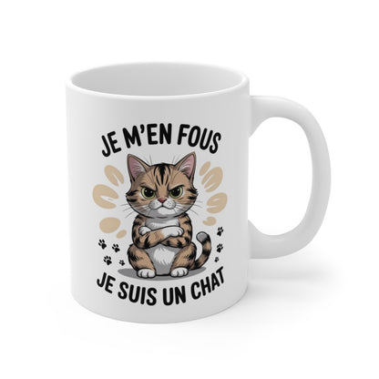 Mug Chat Grognon – “Je m’en fous, je suis un chat” – Humour Félin – Tasse Céramique 325ml