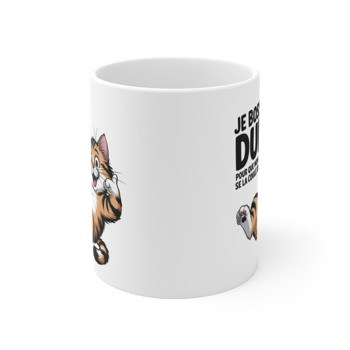 Mug Chat Fainéant – “Je bosse dur pour que mon chat se la coule douce” – Humour Félin