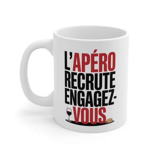Mug Humour Apéro – “L’Apéro Recrute – Engagez-vous” – Tasse Vin & Fromage – Céramique 325ml