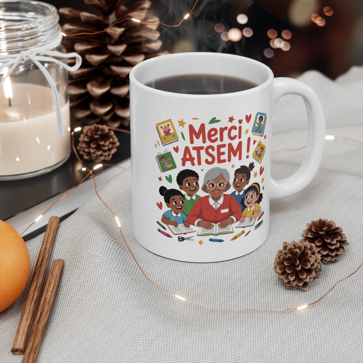 Mug Merci ATSEM – Cadeau de Fin d’Année Scolaire – Illustration Enfants