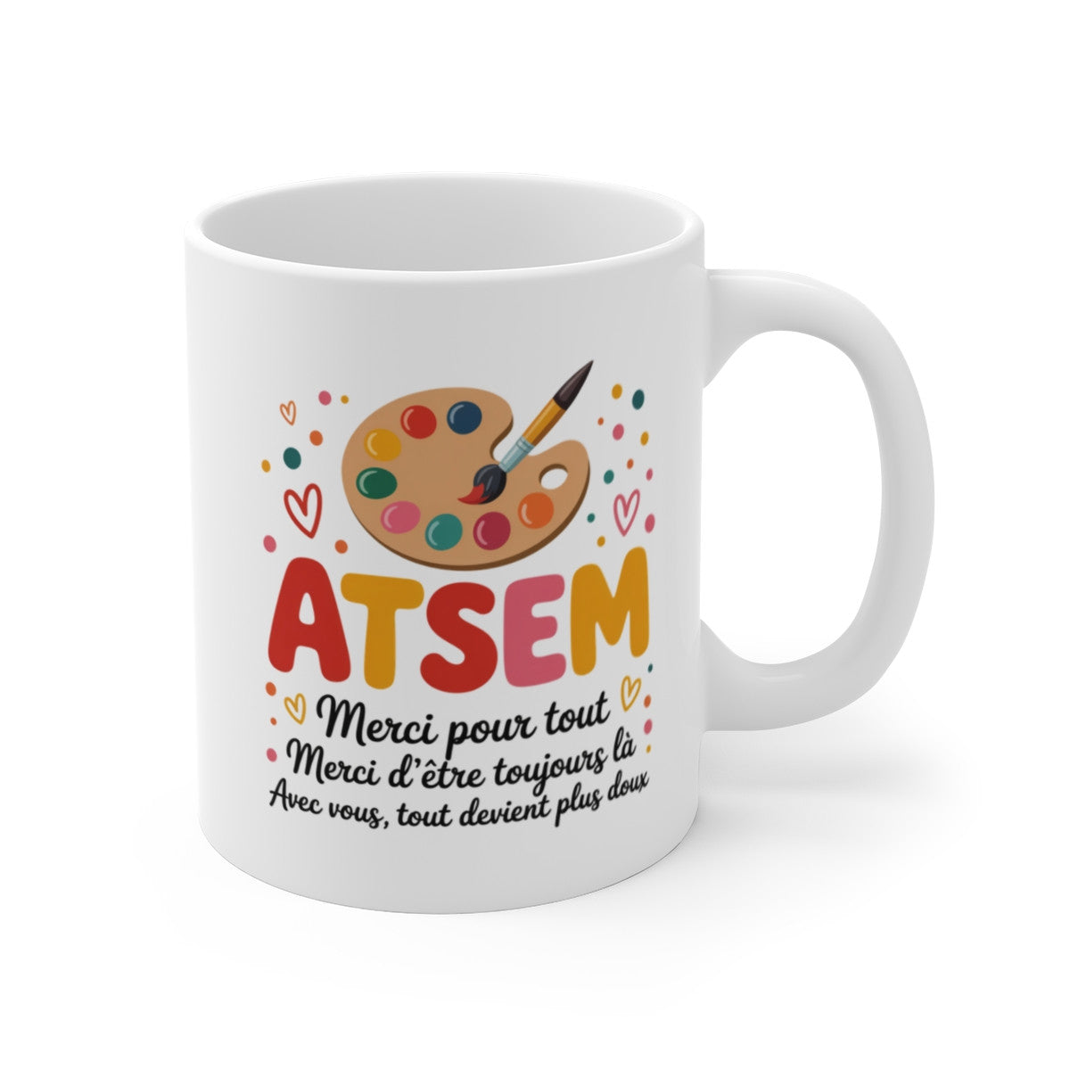 Mug ATSEM Merci – Palette Peinture Colorée – Cadeau Fin d’Année École Maternelle