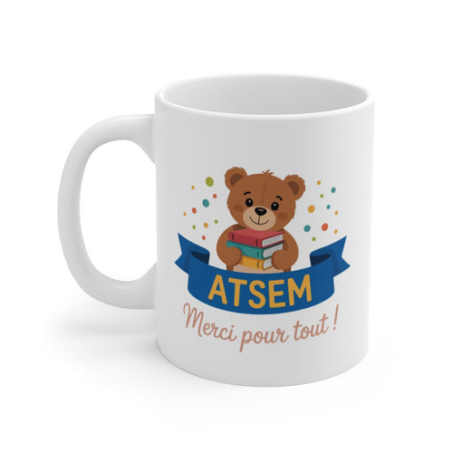 Mug ATSEM Merci – Ours et Livres – Cadeau École Maternelle Fin d’Année