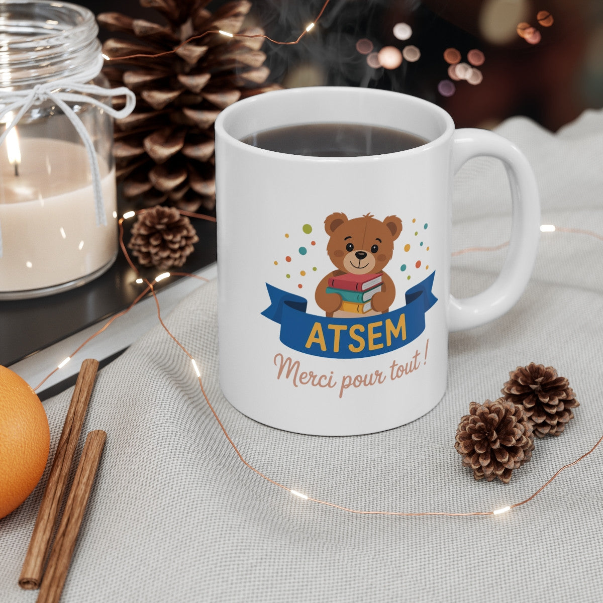 Mug ATSEM Merci – Ours et Livres – Cadeau École Maternelle Fin d’Année