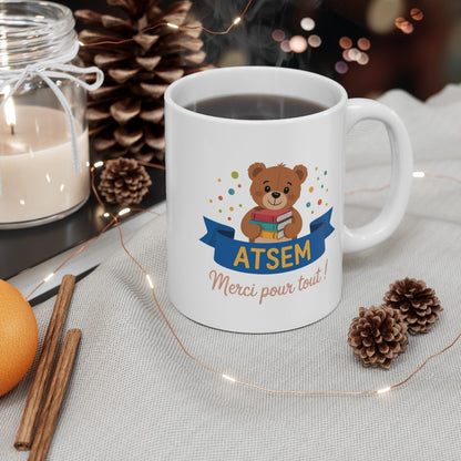 Mug ATSEM Merci – Ours et Livres – Cadeau École Maternelle Fin d’Année