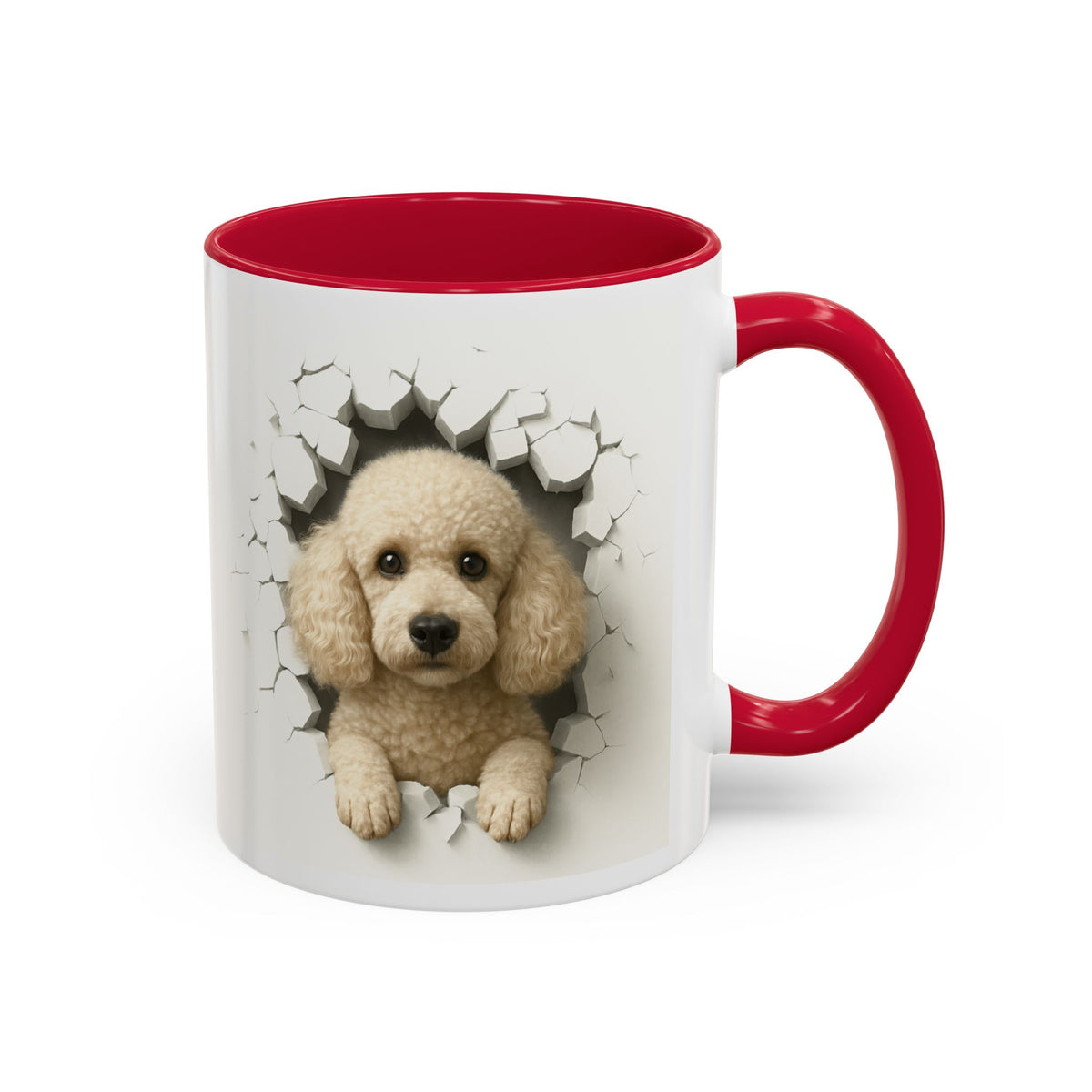 Mug Caniche Beige Effet Mur Cassé – Tasse Chien 3D Trompe-l’œil – Cadeau Original Amoureux des Caniches noir bleu rouge