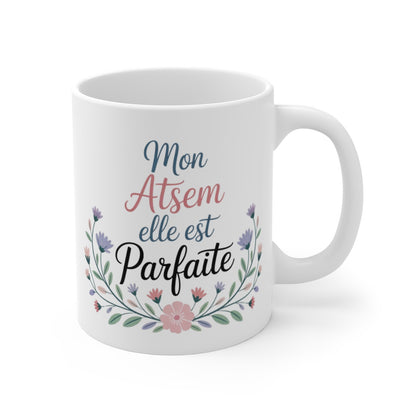 Mug ATSEM Parfaite – Message Fleuris – Cadeau Fin d’Année École Maternelle