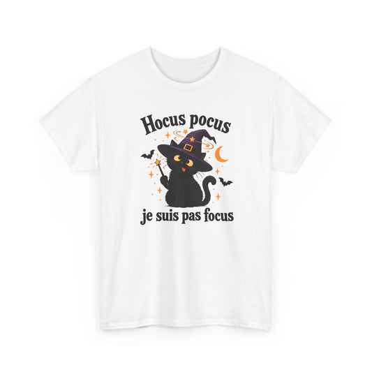 Tee Shirt Chat Noir Sorcier Homme Femme – Hocus Pocus Je Suis Pas Focus – T-Shirt Humour Halloween Chat