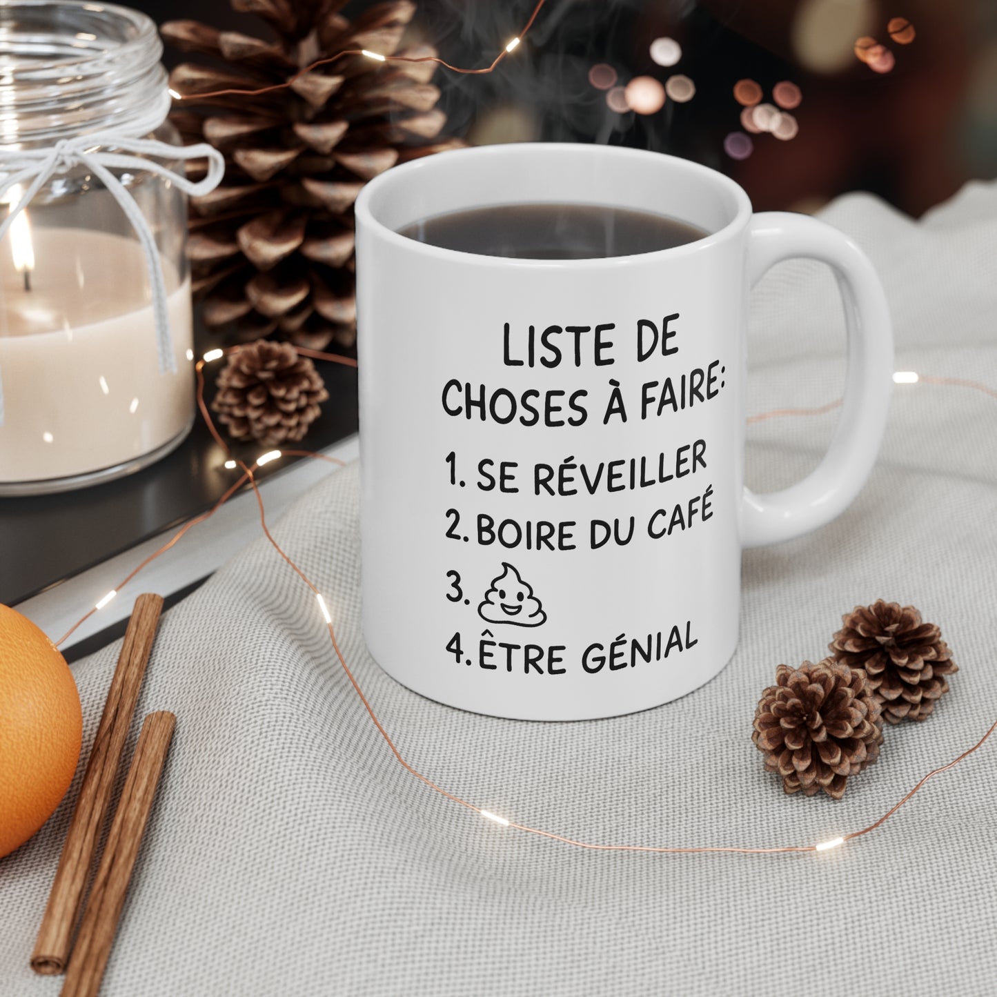 Tasse Céramique 325ml “Liste de Choses à Faire” – Mug Humour Café Emoji – Cadeau Drôle