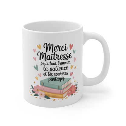 Mug Merci Maîtresse – Cadeau Fin d’Année – Patience & Sourires – Tasse École Primaire