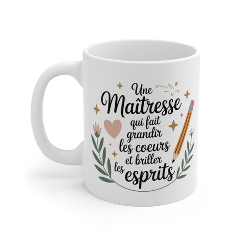Mug Maîtresse – Cadeau Fin d’Année – Cœurs et Esprits – Merci École Primaire