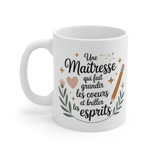 Mug Maîtresse – Cadeau Fin d’Année – Cœurs et Esprits – Merci École Primaire