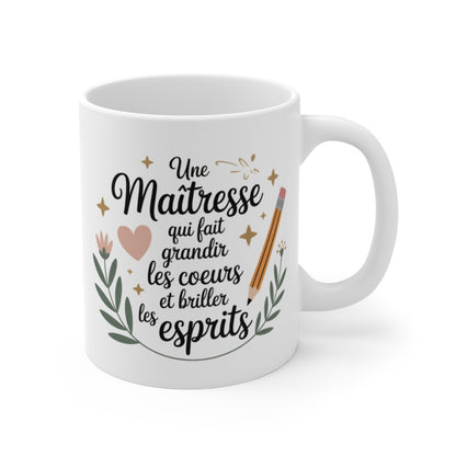 Mug Maîtresse – Cadeau Fin d’Année – Cœurs et Esprits – Merci École Primaire