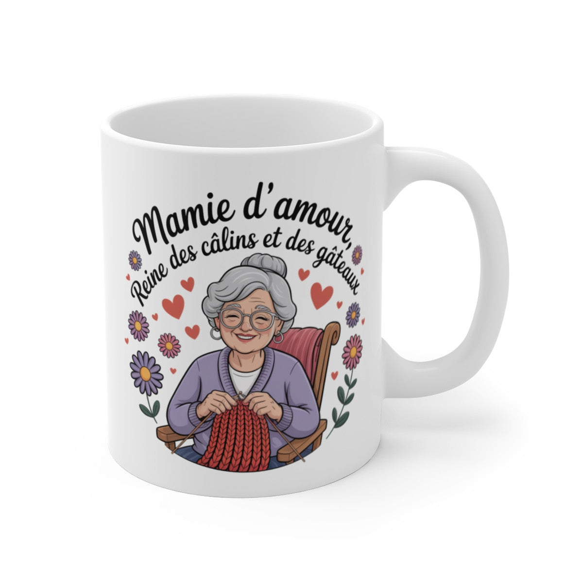 Mug Mamie d’Amour – Reine des Câlins et des Gâteaux – Cadeau Grand-Mère Tricot Humour