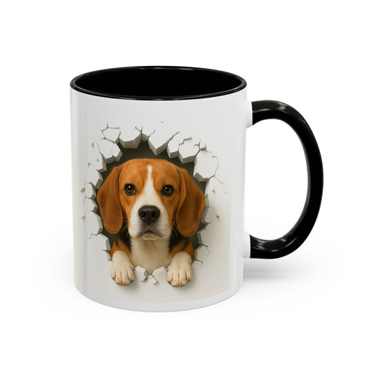 Mug Beagle Effet Mur Cassé – Tasse Chien 3D Trompe-l’œil – Cadeau Original Amoureux du Beagle noir bleu rouge