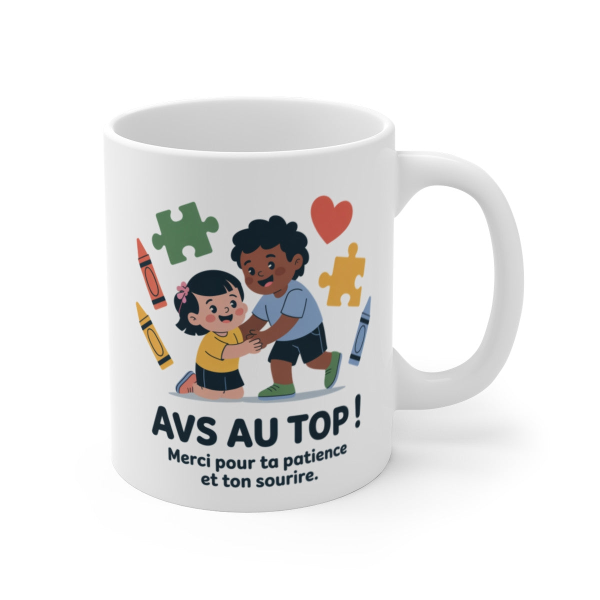 Tasse AVS au Top – Merci pour ta Patience et ton Sourire – Cadeau École Maternelle