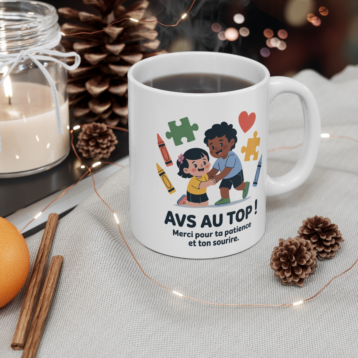 Tasse AVS au Top – Merci pour ta Patience et ton Sourire – Cadeau École Maternelle