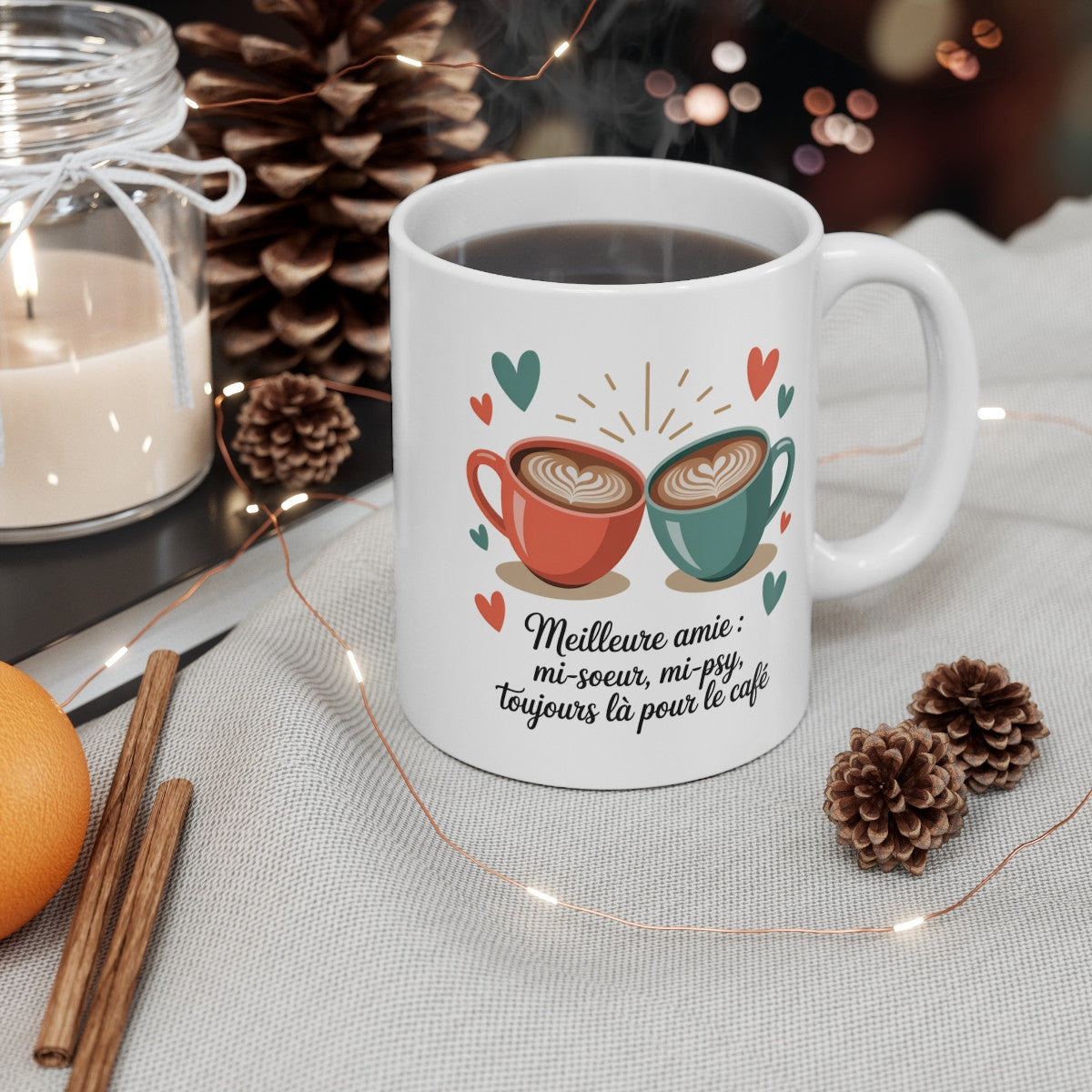 Tasse Cappuccino Meilleure Amie – Mi-Sœur, , Toujours là pour le Café
