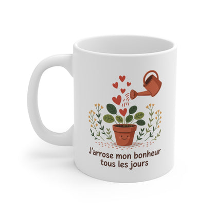 Mug Bien-Être – J’Arrose Mon Bonheur – Illustration Plante Positive et Colorée – Cadeau Feel Good