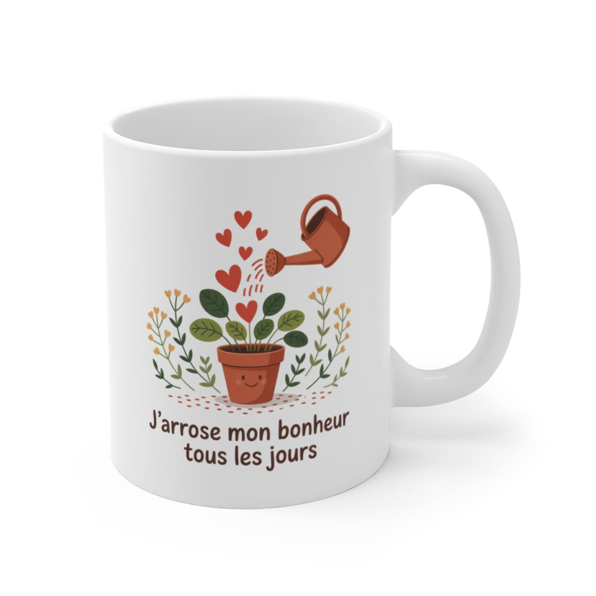 Mug Bien-Être – J’Arrose Mon Bonheur – Illustration Plante Positive et Colorée – Cadeau Feel Good